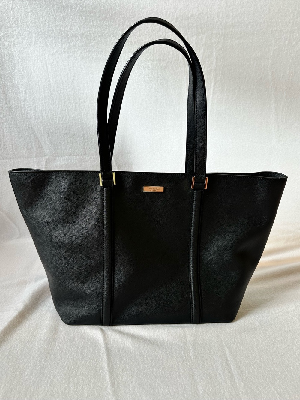 Kate Spade New York Black Leather Zip Tote Gold Hardware 19"